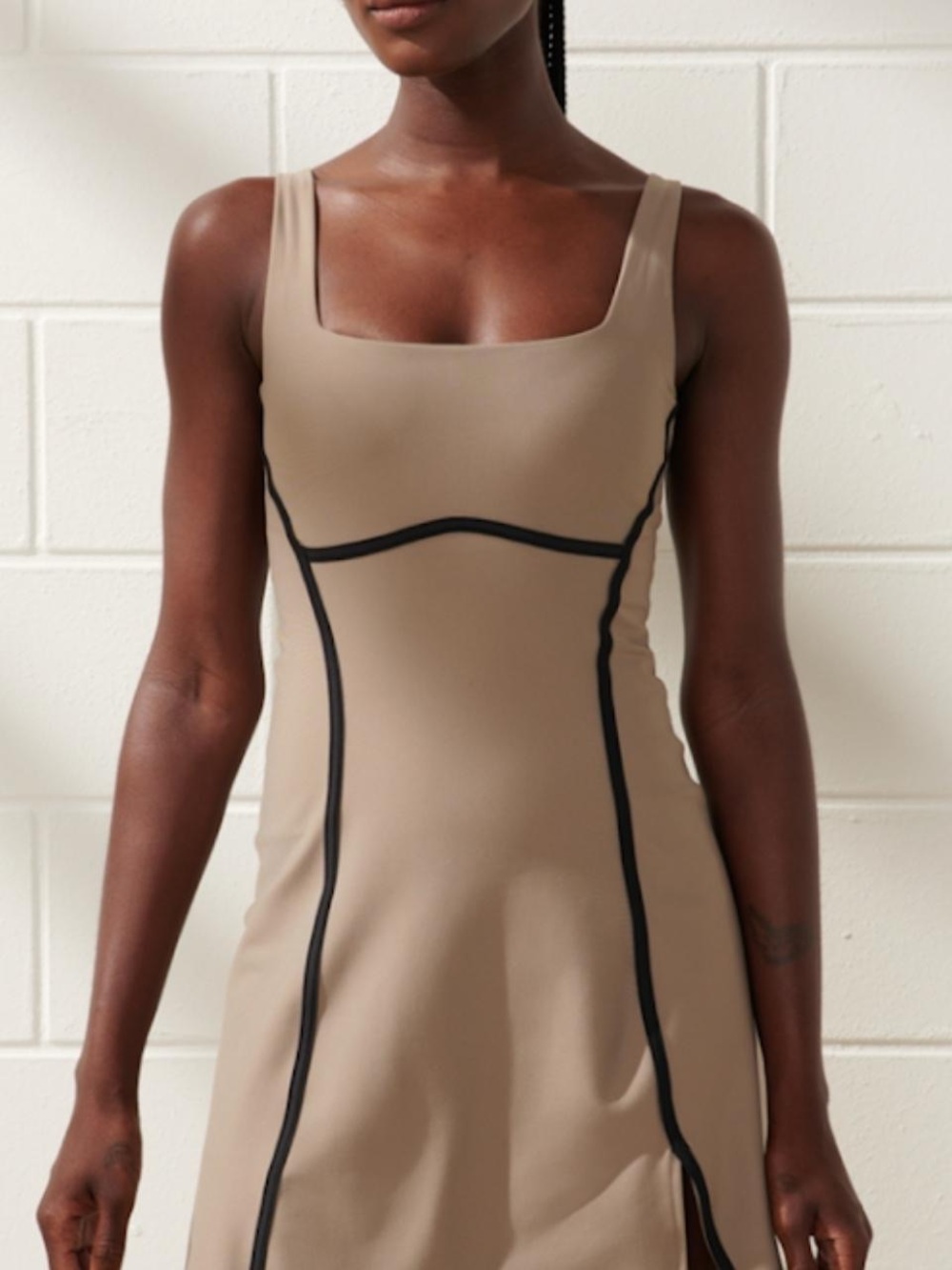 Abercrombie YPB sculptLUX Mini Dress in color Oat; size L